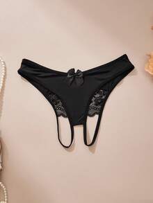 3pcs/Pack Women's Sexy Open Crotch Panties, Comfortable & Elegant, Breathable Soft Lace Trim With Cute Bow, Romantic Couple Gift - Multicolor - View 4