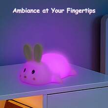 1个可爱兔子硅胶软夜灯 - 可充电、可调光、动物造型灯，适用于卧室、客厅 - 大臉兔 - 查看 5