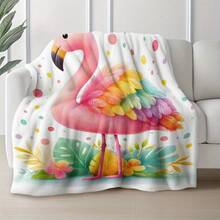 Colorful Tropical Flamingo Print Flannel Throw Blanket Soft Cozy Warm Decorative Plush Sofa Bed Couch Cover For Home Living Room - White - View 5