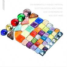 100g/3.53oz Shiny Glass Mosaic Tiles - Asymmetrical Shapes (Triangle, Square, Round) In Turquoise Blue, Sapphire Blue, Purple, Red And Other Colors | 0.16 Inch Thick, DIY Crafts, Home Decor, Wall And Floor Art Mosaic