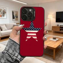 Cubierta de telefono con estrella estadounidense roja diseño patriótico para iPhone uso diario y viajes Aplicable a teléfonos Apple y Galaxy - Negro - Ver 1
