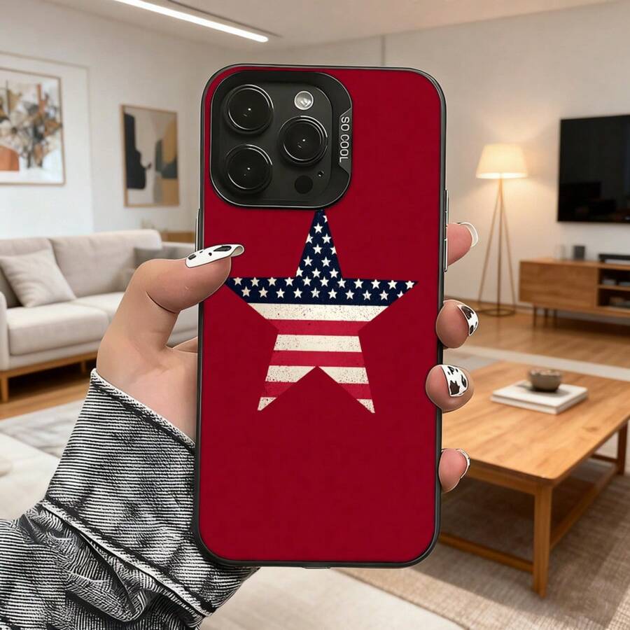 Cubierta de telefono con estrella estadounidense roja diseño patriótico para iPhone uso diario y viajes Aplicable a teléfonos Apple y Galaxy - Negro - Ver 1