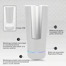 Vaso Termo De Acero Inoxidable Con Bocina Bluetooth y Destapador 473ml Luz Led Para Cafe Agua Fria/Caliente Portatil - Blanco - Ver 3