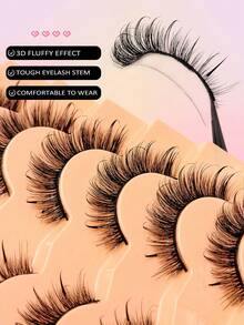 Asiteo 7 Pairs Natural Moisturizing Makeup Effect False Eyelashes, Fluffy Curled, Cartoon Style, Soft & Thick, 3D Faux Mink, Create Natural Makeup, Gift For Women/Girls, Ultra-Lightweight, Long-Lasting, Enlarging Eyes, Comfortable Fit, Individual Lashes, Designed For Women - Lông mi ướt hài hước - Xem 3