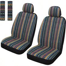 Baja Blanket Car Covers Front Set With Belt Pads, Washable Breathable Striped Woven Cloth Covers, Universal Fit Most, Airbag Compatible, Blue - Red/Blue + FRONT PAIR - View 2