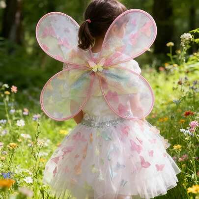Girls Princess Fairy Costume 2Pc Set, Tutu Dress With Butterfly Wings For Birthday Party, Photo Shoot  Perfect Gift For Kids