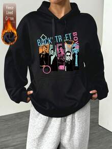 Maglietta in cotone da donna, felpa con cappuccio foderata in pile a tema Backstreet Boys, felpa con cappuccio a spalle scoperte da donna, maglione con cappuccio morbido e caldo adatto per l'autunno/inverno, tessuto spesso e vestibilità ampia, adatto per il freddo.