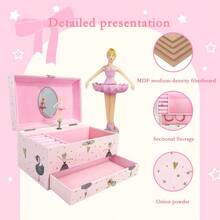 1个金色箔片芭蕾公主粉色音乐盒，木质材质，带抽屉和镜子，珠宝收纳展示盒，生日礼物，适合日常使用、婚礼、圣诞节、生日等场合。 - 彩色 - 查看 9