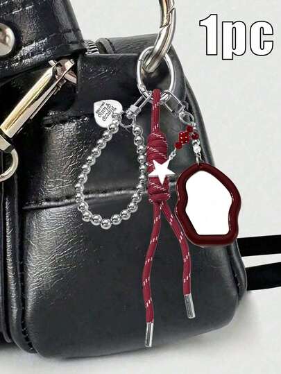 Cadena de cuentas de plata creativa DIY, encantos de bolso, llavero de coche, colgante de bolso con espejo, cuerda trenzada a mano con sensación de lujo, regalo para mujeres y niñas, regalo para damas de honor, lazos, cordón para llaves, colgante de moda para mochila, decoración de colgante de bolso, colgante de billetera, colgante de llavero para accesorios de pareja, adecuado para regalos de cumpleaños, Acción de Gracias, Halloween, Navidad, Día de San Valentín