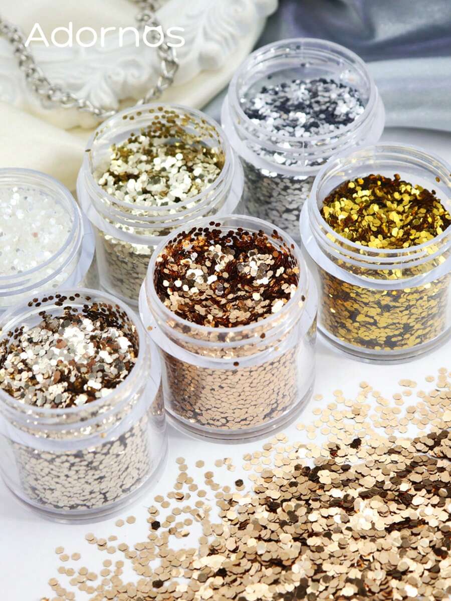 6瓶金属色亮片树脂填充材料，圣诞节礼物，闪亮树脂填充物，DIY工艺品，秋冬设计 - 彩色 - 查看 1