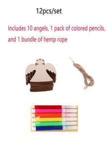 12pcs Unfinished Wooden Christmas Tree Ornaments, DIY Painting Craft Kit (Includes 10 Wood Slices, 1 Pack Of Colored Pens, 1 Bundle Of Jute Rope), Creative Hand-Painted Home Decor, Suitable For Halloween, Christmas, DIY Wood Painting, Wood Slices, Hotels, Restaurants, Family Gatherings, Holidays And Year-Round Decoration, Birthday Party Gifts