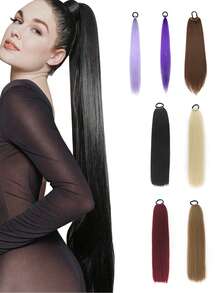 逼真直发马尾假发，长款蓬松假发，适合日常佩戴、派对、约会、角色扮演。发圈、马尾发绳、发圈、橡皮筋、发绳、弹性发圈、发饰、头饰 - 彩色 - 查看 12