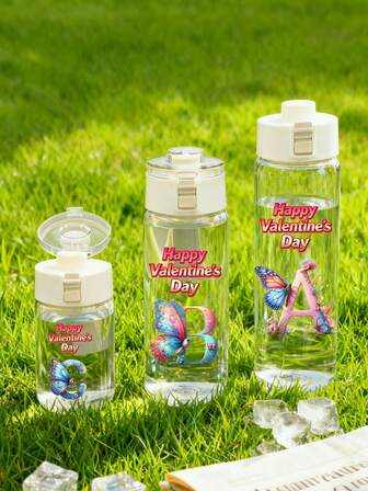 1pc Leak-Proof Pop-Out Portable Letter Water Bottle, Made Of Lightweight And Durable Plastic, With A Letter Design, Suitable For Travel And Outdoor Sports, Making It The Perfect Valentine's Day And Birthday Gift.