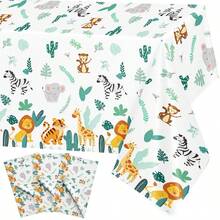 1/3pcs Jungle Safari Tablecloth Animal Plastic Tablecloth, Suitable For Grey-Green Wildlife Zoo Decoration, 138x220cm - Multicolor - View 9