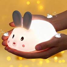 1个可爱兔子硅胶软夜灯 - 可充电、可调光、动物造型灯，适用于卧室、客厅 - 大臉兔 - 查看 6