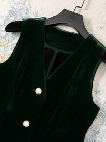 Women's Elegant Sleeveless Velvet Blazer Jacket, Suitable For Commuting, Autumn/Winter