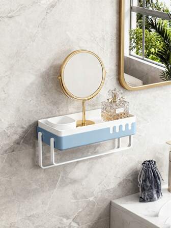 1 pieza Estantería de almacenamiento para baño, Estantería de almacenamiento sin perforación para baño, Estantería de pared montada en la pared de plástico para inodoro, Estantería de ducha de esquina, Estantería de almacenamiento para baño sin taladrar, Estantería flotante, Estantería de pared montada para almacenamiento de champú y gel de ducha, Estantería para toallas, Estantería de cocina, Estantería para almacenamiento de botellas de condimentos, Empujable, Retráctil