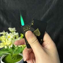 Green Flame Ace Lighter, Red Flame Love Lighter, Jet Torch Lighter, Refillable Butane Lighter, Spade Ace Cool Lighter With A Windproof Playing Card Design, Made Of Metal, Perfect For Outdoor And Indoor Use, BBQ, Candles - 黑色 - 查看 8