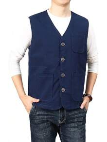 Men's Casual Outdoor Cotton Vest Lightweight Breathable Multi-Pocket Fishing Travel Vests OutwearChristmas IQWV - 02-海軍藍 - 查看 12