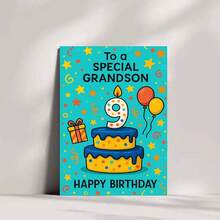 بطاقة تهنئة عيد ميلاد احتفالية مع مغلف (11 سم * 16 سم) - "عيد ميلاد سعيد لحفيد خاص"، مشهد احتفالي مع كعكة وبالونات، مثالية للعائلة والحفيد، مناسبة لاحتفالات عيد الميلاد، بطاقة تهنئة عيد ميلاد | بطاقة كعكة عيد الميلاد | بطاقة ترحيب ورقية