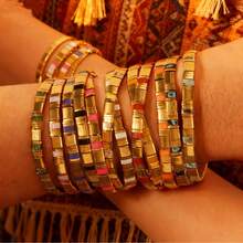 1PC Fashion Bohemian Style Colored TILA Women's Bracelet, Colored Beaded Splicing Metal Braided Rope TILA Bracelet, Stackable Summer Beach TIAL Bracelet, Daily Commuter, Party, Beach Travel Wear, Best Gift For Family And Friends, Family Gift, Birthday Gift, Beach Gift