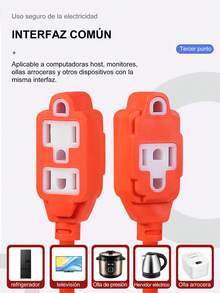 Extensión Eléctrica Multicontacto Naranja 1625W, Disponible en 3m / 5m / 10m / 15m / 20m, Cable Resistente para Hogar, Taller, Jardín y Uso Exterior - Naranja - Ver 5