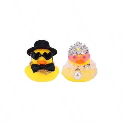 2Pcs - Set Wedding Rubber Ducks, Elegant Bride And Groom Rubber Duck Ceremony Present Marriage Duckies Cake Toppers Couples Marry Blessings Car Decorations