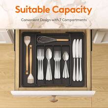 Silverware Drawer Organizer, Expandable Utensil Tray Kitchen, Flatware And Cutlery Holder, Adjustable Plastic Storage Spoons Forks Knives, 8.5 Inch - 14.1 Inchx 12.1 Inch, Black - 黑色 + 中號(8.5-14 英寸寬 x 12 英寸深) - 查看 4