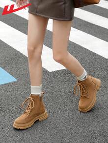 WARRIOR 1 Pair Casual Sport Style Platform Women's Boots, 2025 New High-Top Slimming Fashionable Lightweight Outdoor Hiking Sneakers - Camel - View 4