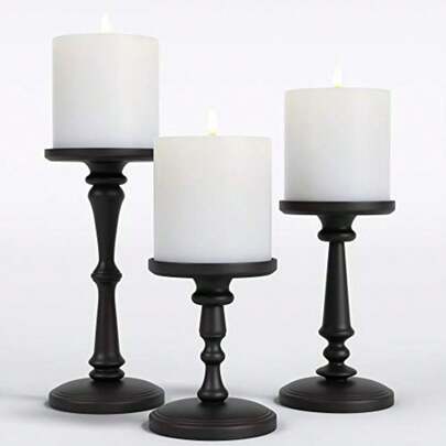 Matte Black Metal Candle Holders Set Of 3 Pillar Candle Holder Centerpiece For Table Decorative Candle Stands