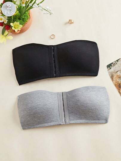 2PCS Women's Front Closure Comfortable Multicolour Casual Strapless Non-Slip Wireless Sexy Soft Lightweight Solid Bralette Lingerie Underwear No Padding Bra