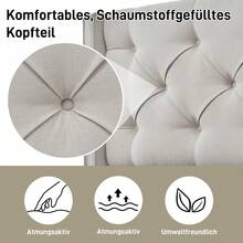 Upholstered Double Hydraulic Bed 140x200cm, Bed With Metal Mesh Frame, Modern Bed Frame With Storage, Cotton, Light Grey - LIGHT GREY + Cotton + 140cm*200cm - View 4