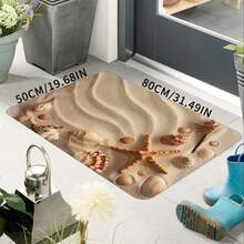 1pc Ocean Coastal Starfish Seashell Bathroom Rug, Non-Slip Washable Standing Mat, Fun Laundry Room Rug, Funny Shower Mat, Home Decor, Bathroom Rug, Bathroom Carpet
