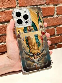 1 pieza Funda protectora, carcasa transparente con ranura para tarjeta, funda de TPU antiimpacto "diseño de la Virgen de Guadalupe con bandera mexicana, arte religioso y estilo minimalista, ideal para mujeres y personas devotas, regalo festivo" compatible con iPhone16/15/14/13/12/11/XS/XR/X/PLUS/PRO/PROMAX, compatible con Galaxy A21/A24/A25/A32/A34/A35/A54/A55, Galaxy S25/S24/S23/S22/S21 Ultra/Plus, agarre cómodo, regalo festivo para amigos, novia, novio, familia - transparente - Ver 8