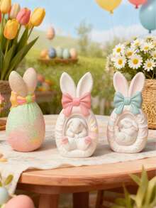 DIY复活节彩蛋硅胶模具（兔子/花朵/裂纹图案） - 柔韧、不粘、可重复使用 | 适用于蜡烛制作、石膏工艺品、树脂浇铸和复活节主题装饰 | 非常适合家居装饰、节日礼品赠送和手工爱好者 - 白色 - 查看 1