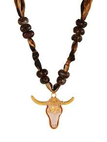This Gothic-Style Fashionable And Sexy Leopard Print Alloy Carved Bull Head Resin Bead Necklace, Paired With A Leopard Print Scarf, Is The Perfect Choice For Ladies. Suitable For Travel, Daily Wear, And Party Accessories. Western Cowgirl Style, Elegant Ladies' Jewelry. An Excellent Gift For Your Loved One On Valentine's Day. (Due To Product Characteristics, The Bull Head Part May Have Minor Defects And Scratches.)