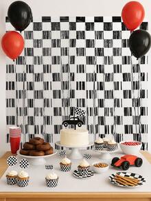 1pc/2pcs Black & White Plaid Metal Wire Tassel Curtain, Racing Theme Birthday Party Backdrop Decor, Racing Motorcycle Car Theme Boy's Birthday Sports Party Decoration, Racing Theme Birthday Photo Backdrop, Racing Decor, Birthday Party Supplies, Stage Backdrop, Racing Theme Birthday Party Decoration, Racing Party Supplies - Racing Black and White Checkered - View 3