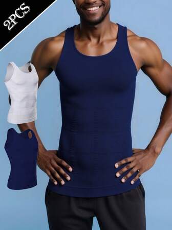 Men's 2 Pes Compression Shirt Slimming Body ShaperVest Gym Workout Tank Top Sleeveless AbdomenShapewear Gynecomastia Compression Shirts, TummyControl Undershirts-Change In Seconds
