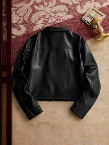 男士梭织时尚休闲长袖开襟拉链外套，学校款 - 黑色 - 查看 2