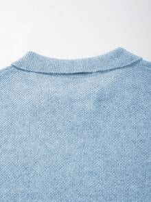 ANDREILEE 男士休闲宽松通勤简约纯色百搭 Polo 领 V 领修身轻薄长袖针织衫，适合秋冬季穿着 - 淺藍色 - 查看 10