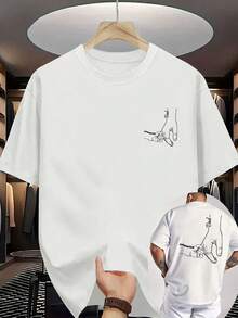 Men's Father And Daughter T-Shirt - Front And Back Print Hand-Drawn Father And Daughter Pattern - Father's Day Gift, Lightweight Fabric, Breathable, Casual Summer Crew Neck Short Sleeve (Machine Washable), Outdoor Activities, Emotional Design, Durable Construction, Shirts, Jackets, T-Shirts, Gym, Men's Jackets - 白色 - 查看 2