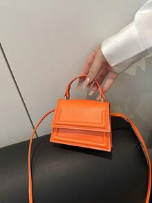 1pc Orange Mini Fashionable Minimalist Textured Handbag, Small Square Bag, Lipstick Pouch, Versatile Cute Shoulder Bag - Orange - View 4