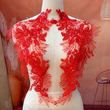 1 Pair 3D Lace Applique Floral Embroidery Patches - Delicate Hollow-Out Design, High-Quality Polyester Fabric, 10 Colors (White/Red/Gold/Black) Suitable For Wedding Gowns, Evening Dresses, DIY Fashion Accessories, Embroidered Dresses, Dress Decorations, Fine Embroidery, Dress Embellishments, Elegant Decorations, Exquisite Craftsmanship, Craft Enthusiasts