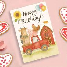 بطاقة تهنئة جذابة بحيوانات المزرعة مع ظرف (11 سم * 16 سم) - تصميم "أطيب التمنيات بعيد الميلاد"، منظر المزرعة مع الشاحنة الحمراء والزهور دوار الشمس، مثالية للعائلة والأصدقاء، مناسبة لاحتفالات عيد الميلاد، بطاقة تهنئة عيد الميلاد | منظر المزرعة | بطاقة ورقية