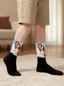 1 Pair Customized Men's Socks - Provide Various Colors, Photos And Styles; Personalize With Patterns And Text To Create Unique Gifts For Family, Friends And Loved Ones, Authentic Personalized Design, Christmas Gift, Boyfriend Gift - Black - View 4