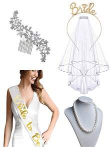 1/4件套优雅新娘头饰，合金水晶发夹，复古风格发饰，适合婚礼、情人节、婚宴、礼物 - A - 查看 13