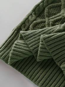 Pull col roulé zippé mi-hauteur en tricot torsadé de couleur unie pour hommes, automne/hiver - Militaire verte - Voir 6