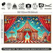 Banner phẳng 2D 1 tấm phông nền lều xiếc rực rỡ - Chủ đề rạp xiếc sọc đầy màu sắc với chú hề, bóng bay và ngôi sao, hoàn hảo cho studio chụp ảnh, tiệc tùng và trang trí sự kiện. Có nhiều kích cỡ. Trang trí theo chủ đề lễ hội | Không khí lễ hội | Polyester bền. Trang trí tiệc theo chủ đề rạp xiếc. - 1 CÁI - Xem 4