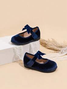 Velvet Bow Decor Everyday Baby Girl Shoes, Suitable For Autumn/Winter - Blue - View 5