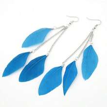 Retro Bohemian Tassel Earrings For Women, Elegant Vacation Personalized Feather Chain Dangle Earrings - Multicolor - View 14